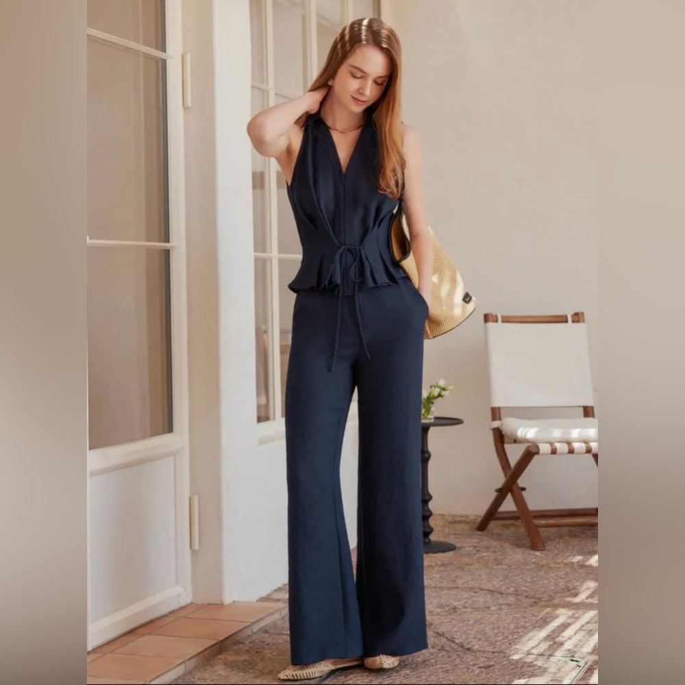NWT OGL 2 PCS Set Collared Vneck Top & Mid Rise Flared Pants Size XSmall